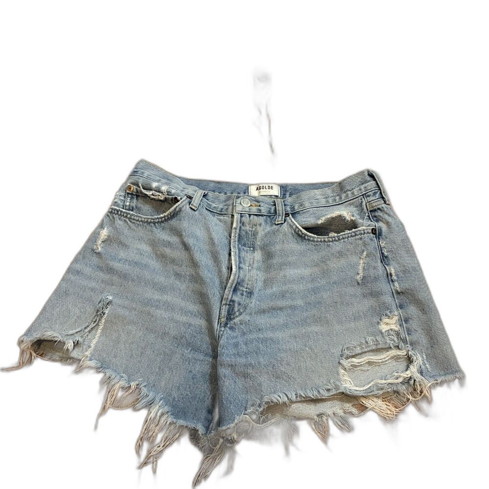 AGOLDE Parker Distressed Denim Shorts 29 Light Wash High Rise Button Fly Coastal
